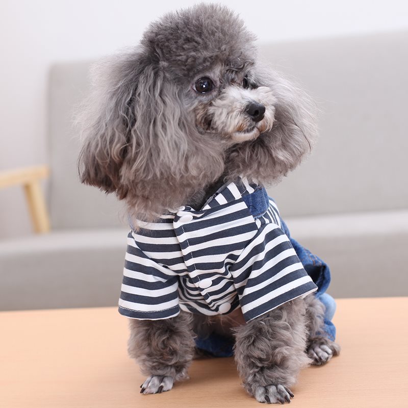 KFX-6568509 Teddy Bear Pet Stripe Denim Suspenders Pants for Spring and Summer
