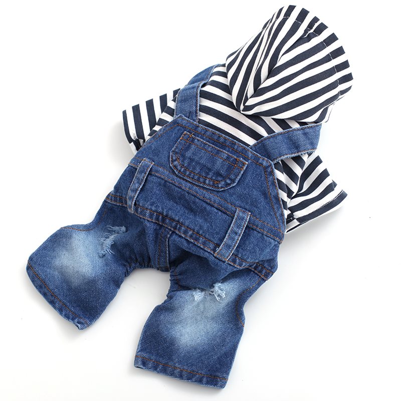 KFX-6568509 Teddy Bear Pet Stripe Denim Suspenders Pants for Spring and Summer