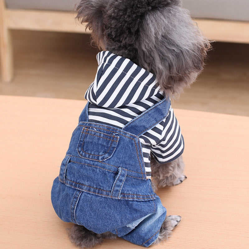 KFX-6568509 Teddy Bear Pet Stripe Denim Suspenders Pants for Spring and Summer