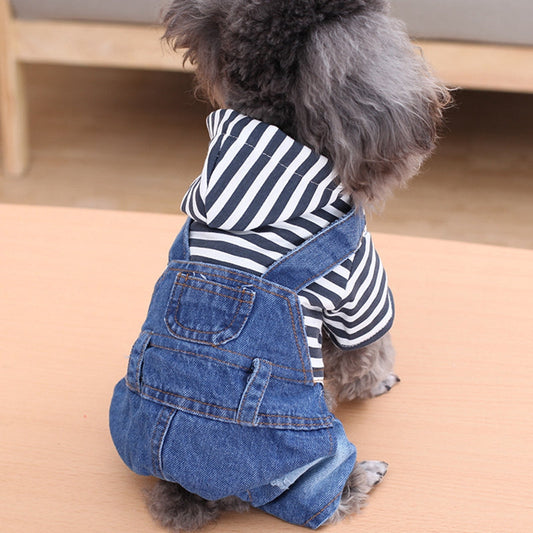 KFX-6568509 Teddy Bear Pet Stripe Denim Suspenders Pants for Spring and Summer