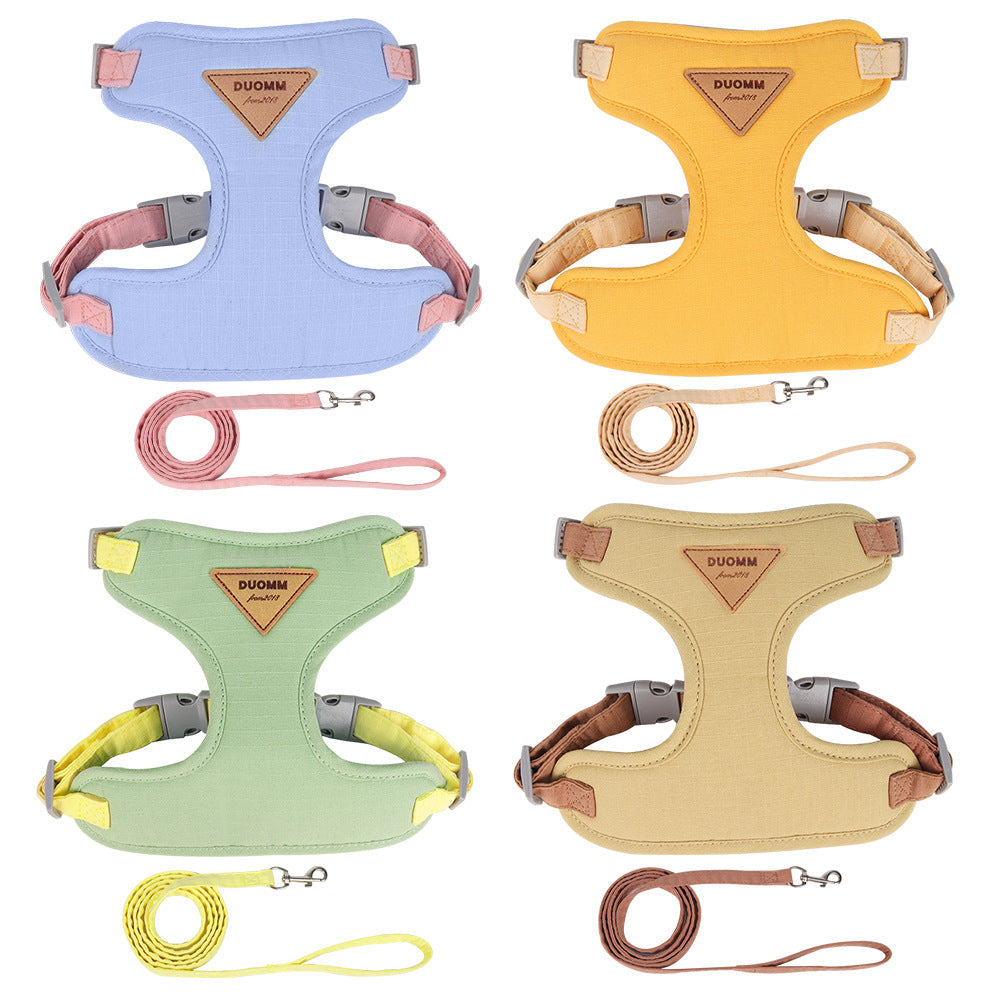 KFX-6569917 Adjustable Mesh Pet Harness and Leash Set for Small Dogs in Green, Blue, Beige, and Yellow