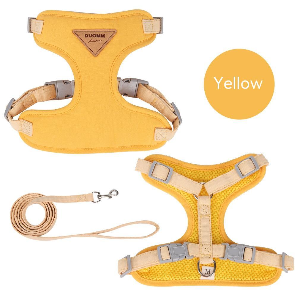KFX-6569917 Adjustable Mesh Pet Harness and Leash Set for Small Dogs in Green, Blue, Beige, and Yellow