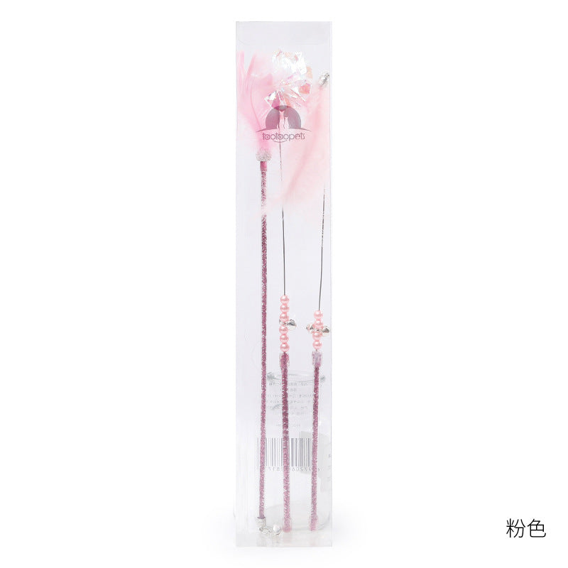 KFX-6570941 Cat Wand Play Set with Feathers and Bells - 3 Color Options Available
