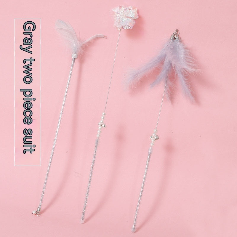 KFX-6570941 Cat Wand Play Set with Feathers and Bells - 3 Color Options Available