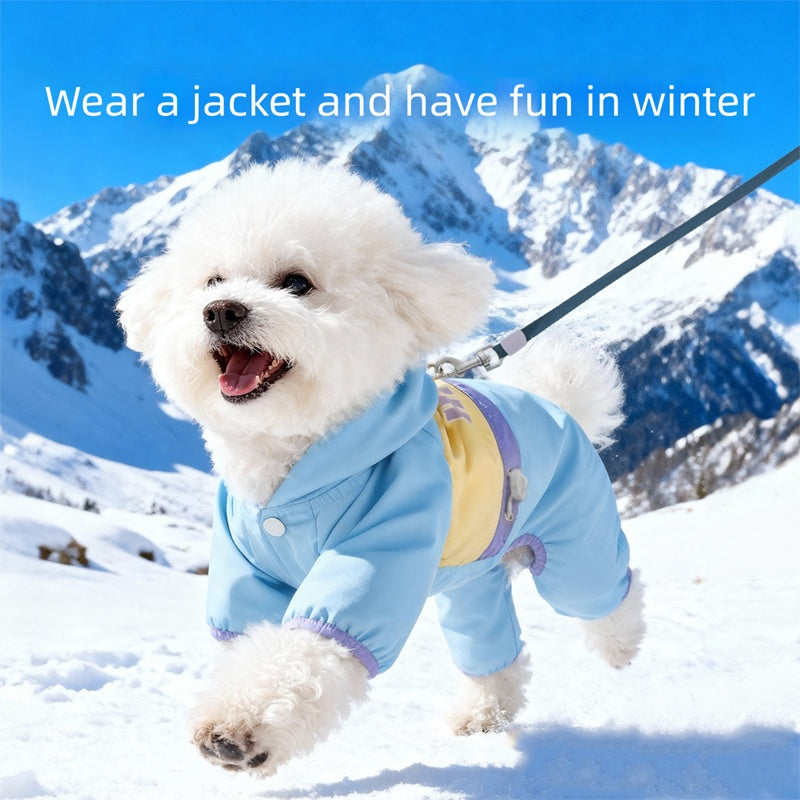KFX-6574653 Winter Color-Block Fleece Jumpsuit for Small and Medium Dogs with Hood