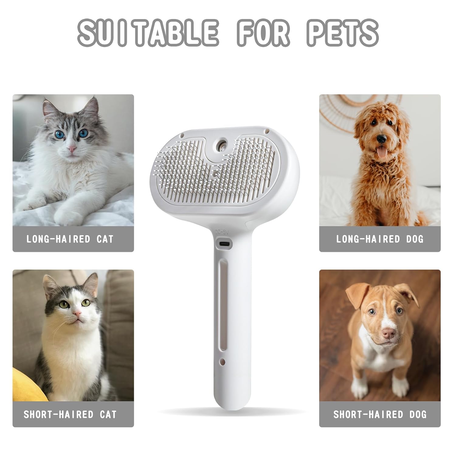 KFX-6577341 Spray Cat Brush with Water Tank for Effective Shedding and Pet Hair Removal