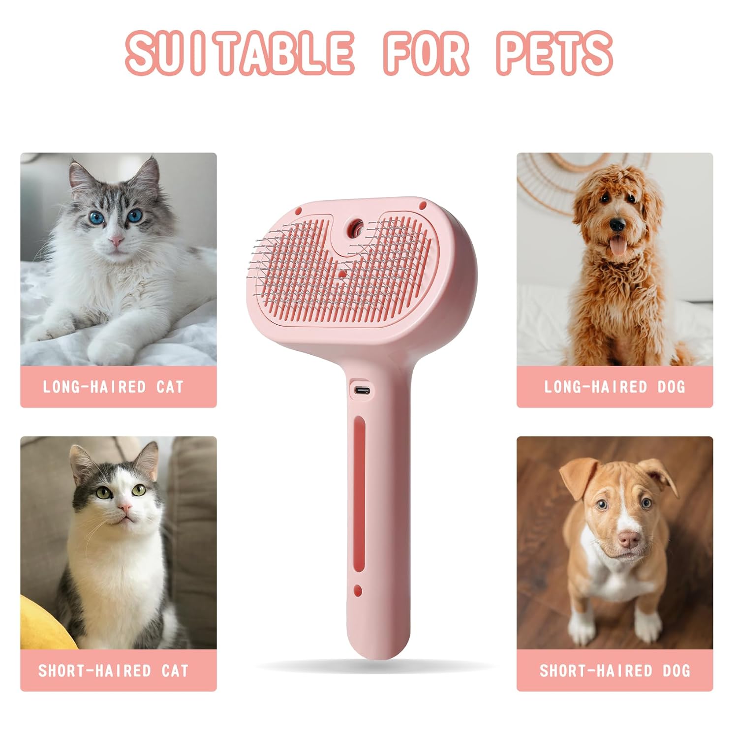 KFX-6577341 Spray Cat Brush with Water Tank for Effective Shedding and Pet Hair Removal