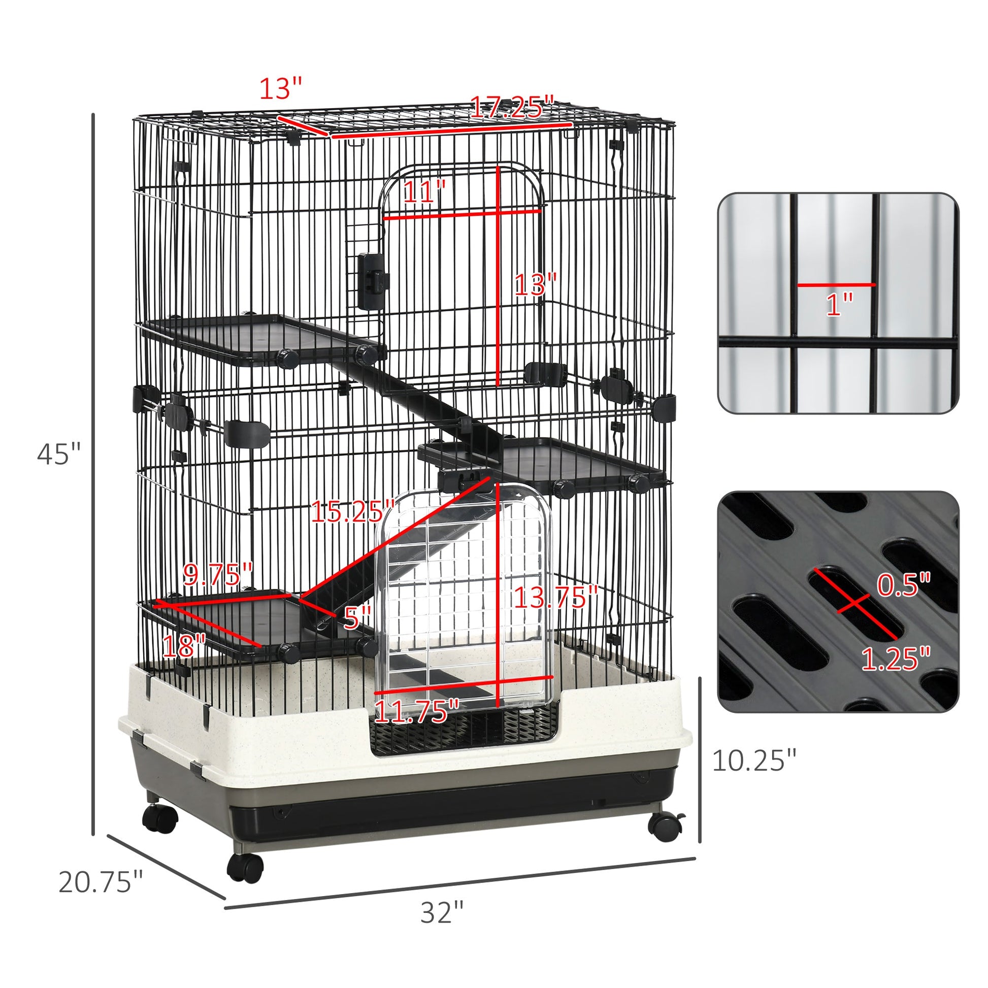 KFX-6579517 4-Level Small Animal Cage with Lockable Wheels for Rabbits, Chinchillas, and Other Small Pets