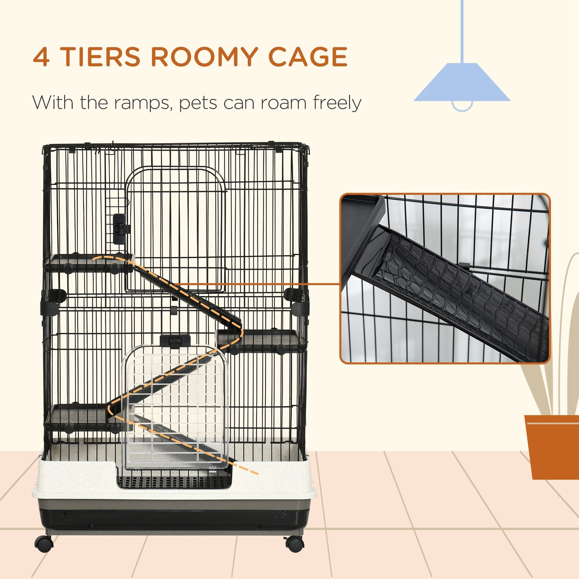 KFX-6579517 4-Level Small Animal Cage with Lockable Wheels for Rabbits, Chinchillas, and Other Small Pets