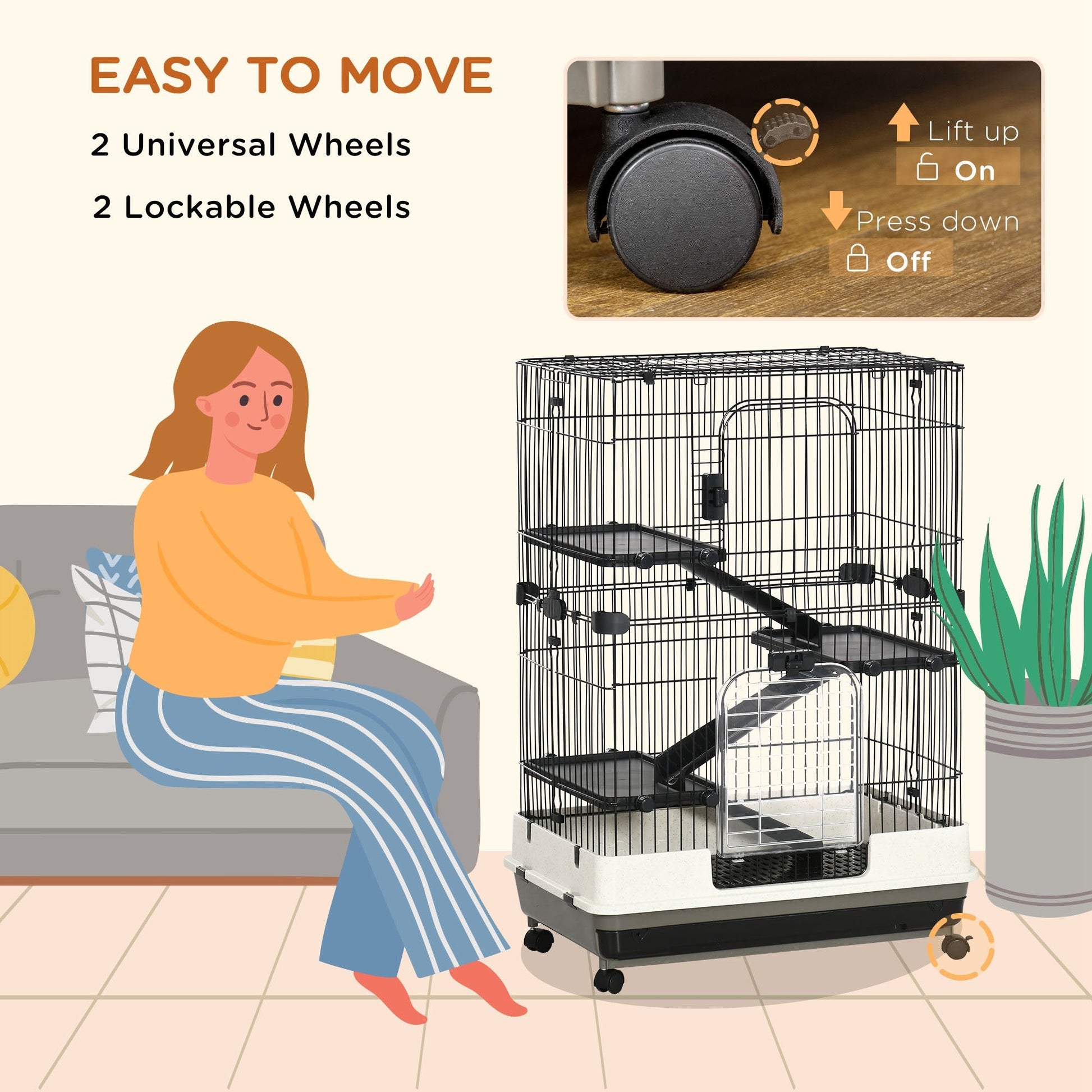 KFX-6579517 4-Level Small Animal Cage with Lockable Wheels for Rabbits, Chinchillas, and Other Small Pets