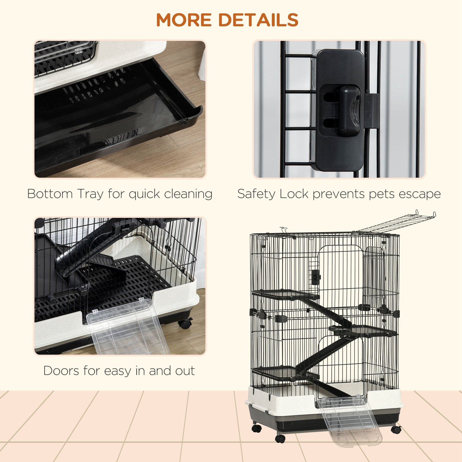 KFX-6579517 4-Level Small Animal Cage with Lockable Wheels for Rabbits, Chinchillas, and Other Small Pets