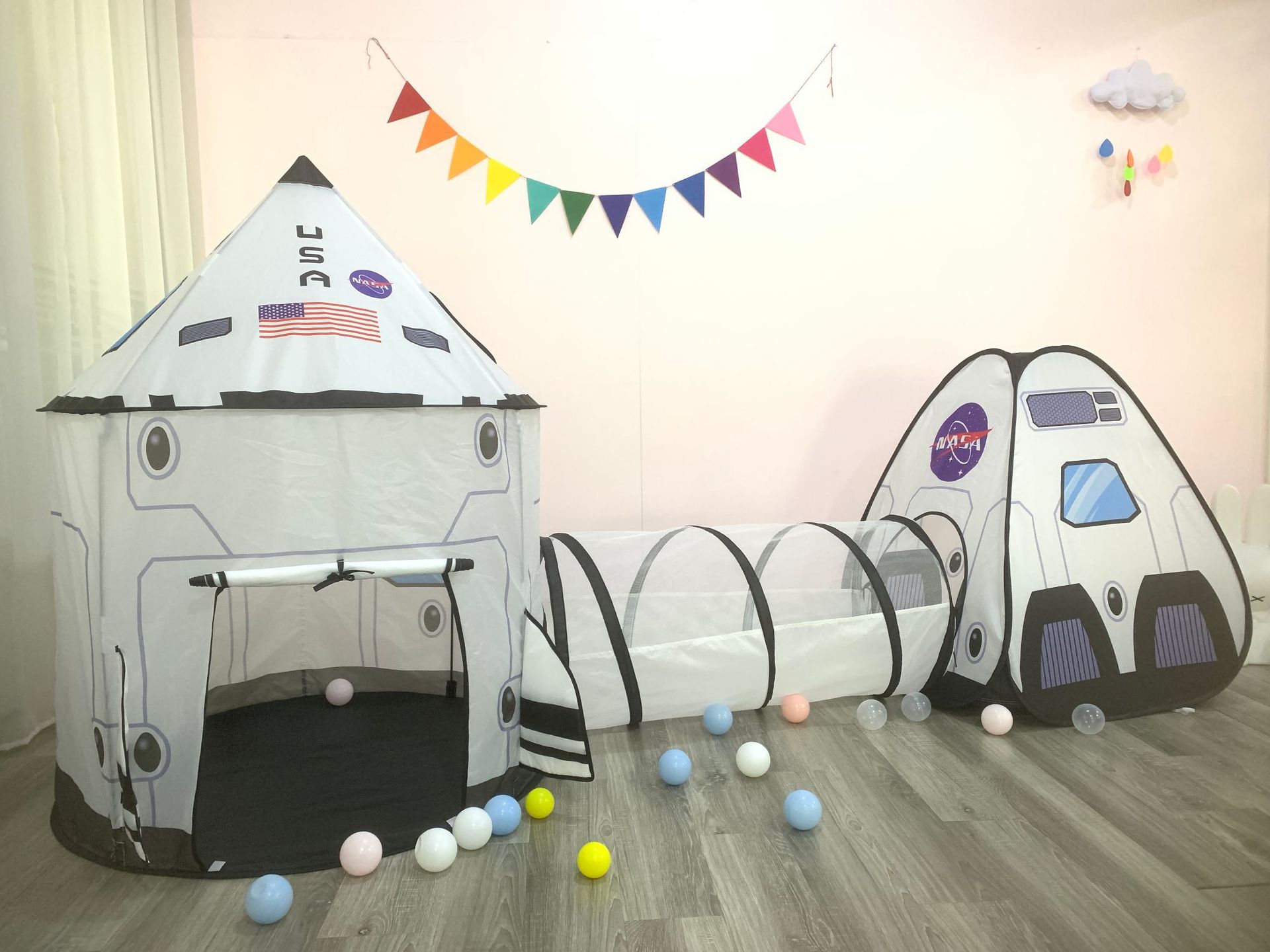 KFX-6580669 Foldable Indoor Children's Tent with Tunnel and Triangle – Fabric Playhouse for Emotional and Sensory Development