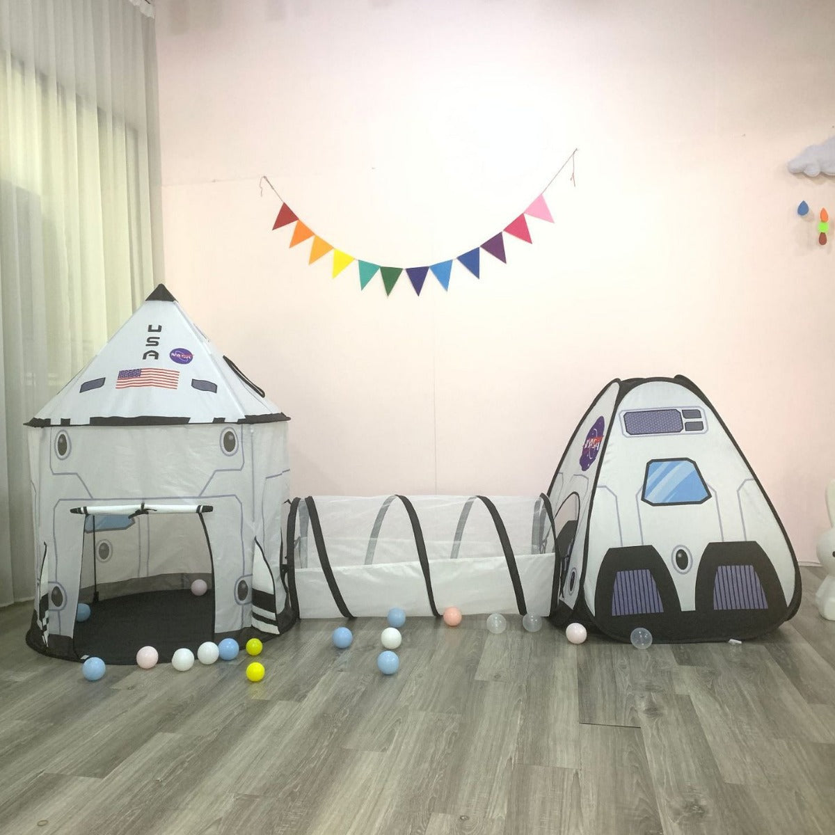 KFX-6580669 Foldable Indoor Children's Tent with Tunnel and Triangle – Fabric Playhouse for Emotional and Sensory Development