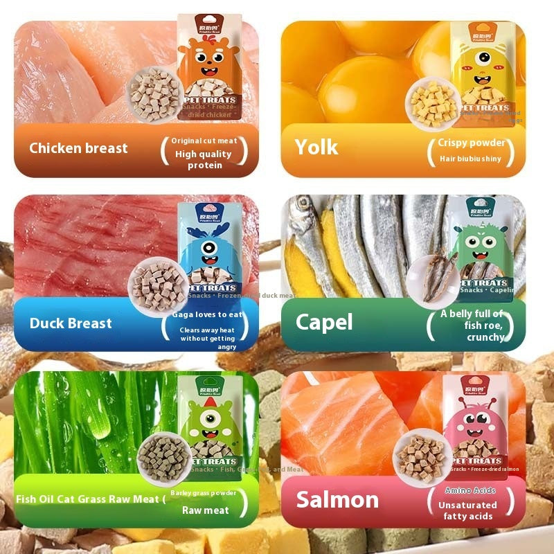 KFX-6581693 Freeze-Dried Chicken, Salmon, Egg Yolk & Fish Snacks for Dogs and Cats