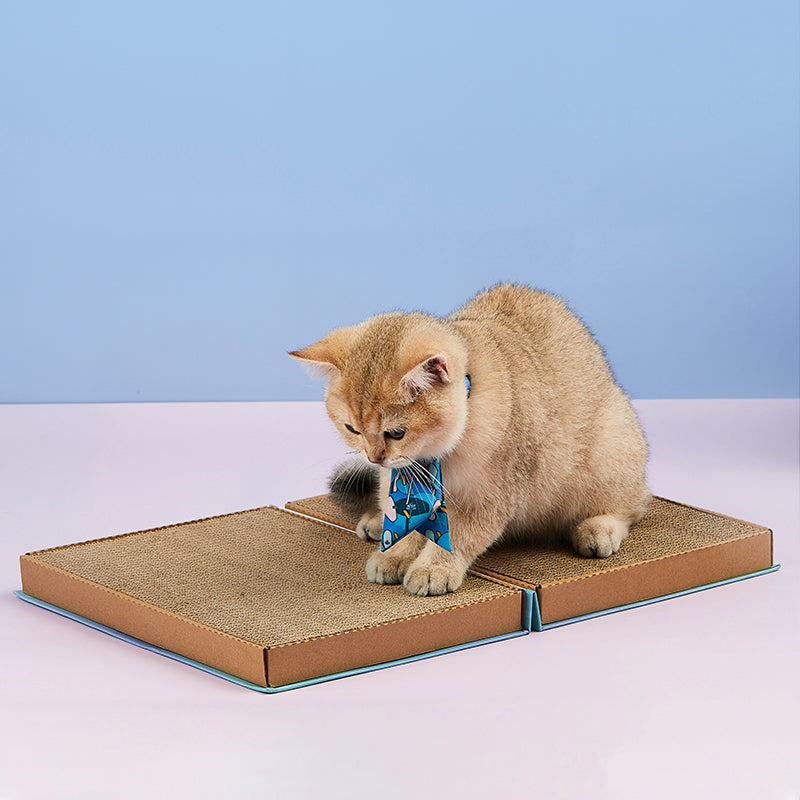 KFX-6581821 Corrugated Paper Cat Scratch Board Nest with Claw Grinder - Sci-Fi Blue & Dream Purple, 30x23.5x5 cm