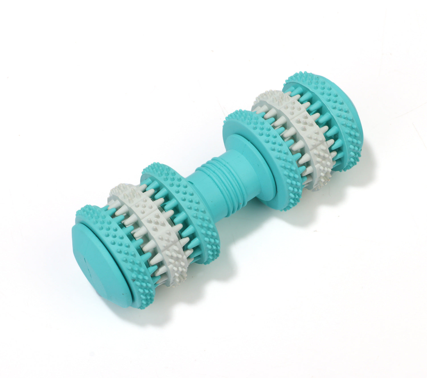 KFX-6582461 Durable Rubber Molar Dumbbell Toy for Dogs in Red, Dark Blue, Orange, and Blue