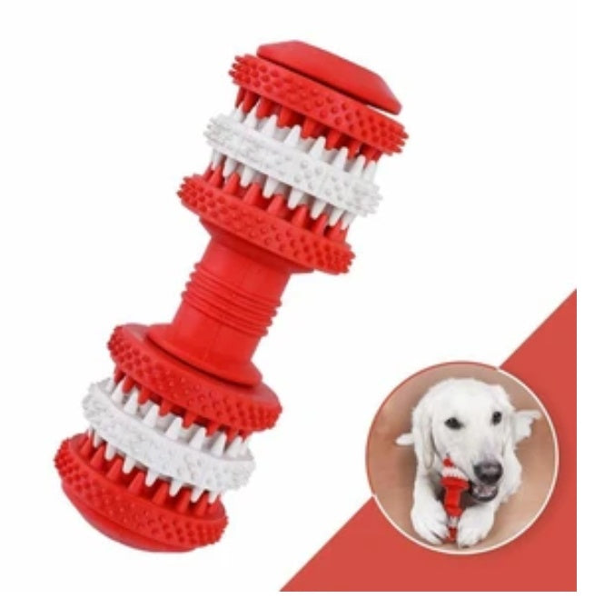 KFX-6582461 Durable Rubber Molar Dumbbell Toy for Dogs in Red, Dark Blue, Orange, and Blue