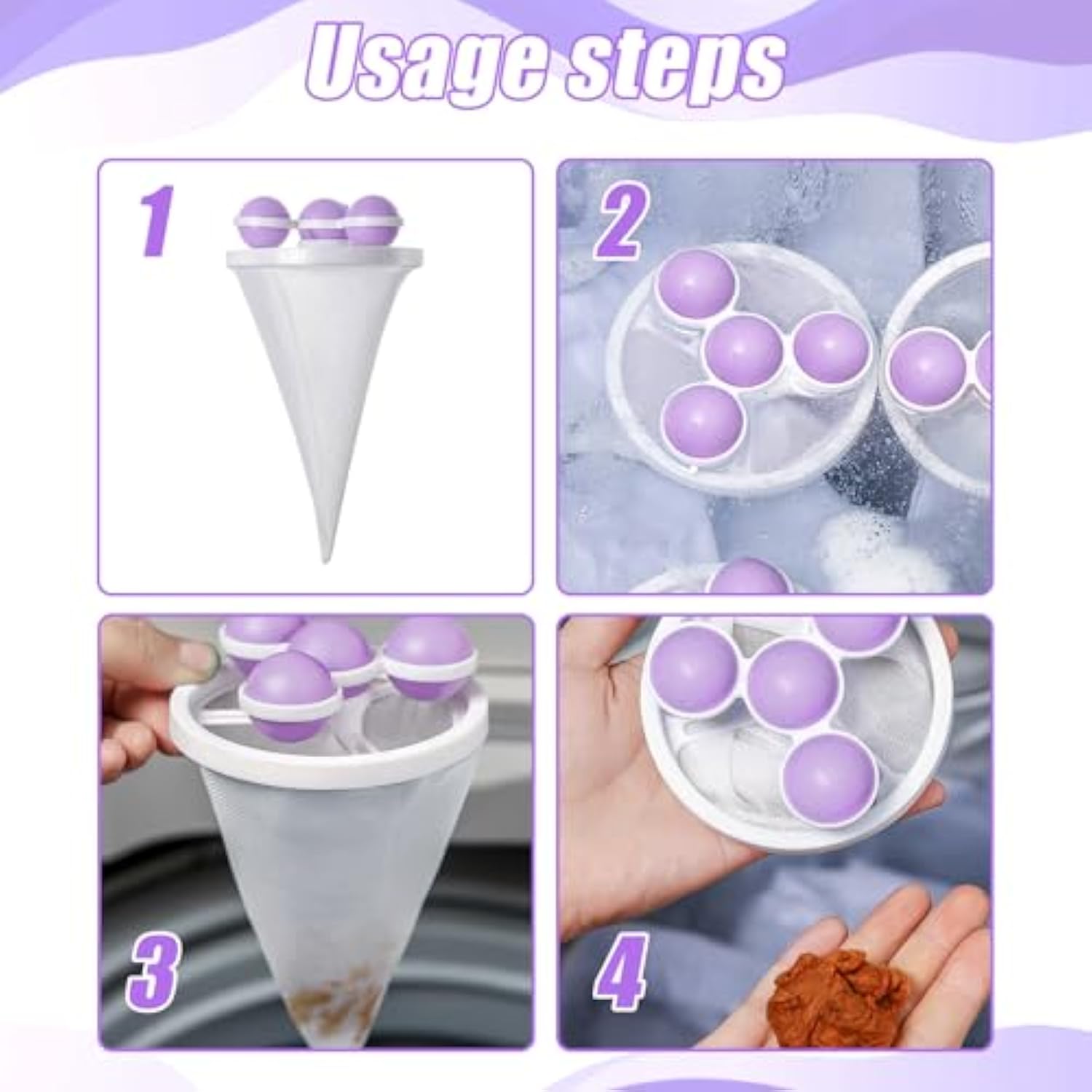 KFX-6583101 Pet Lint Remover - Reusable Floating Hair Filter Mesh Bag for Washing Machine - 3 Pack Hair Catcher for Dog and Cat Fur