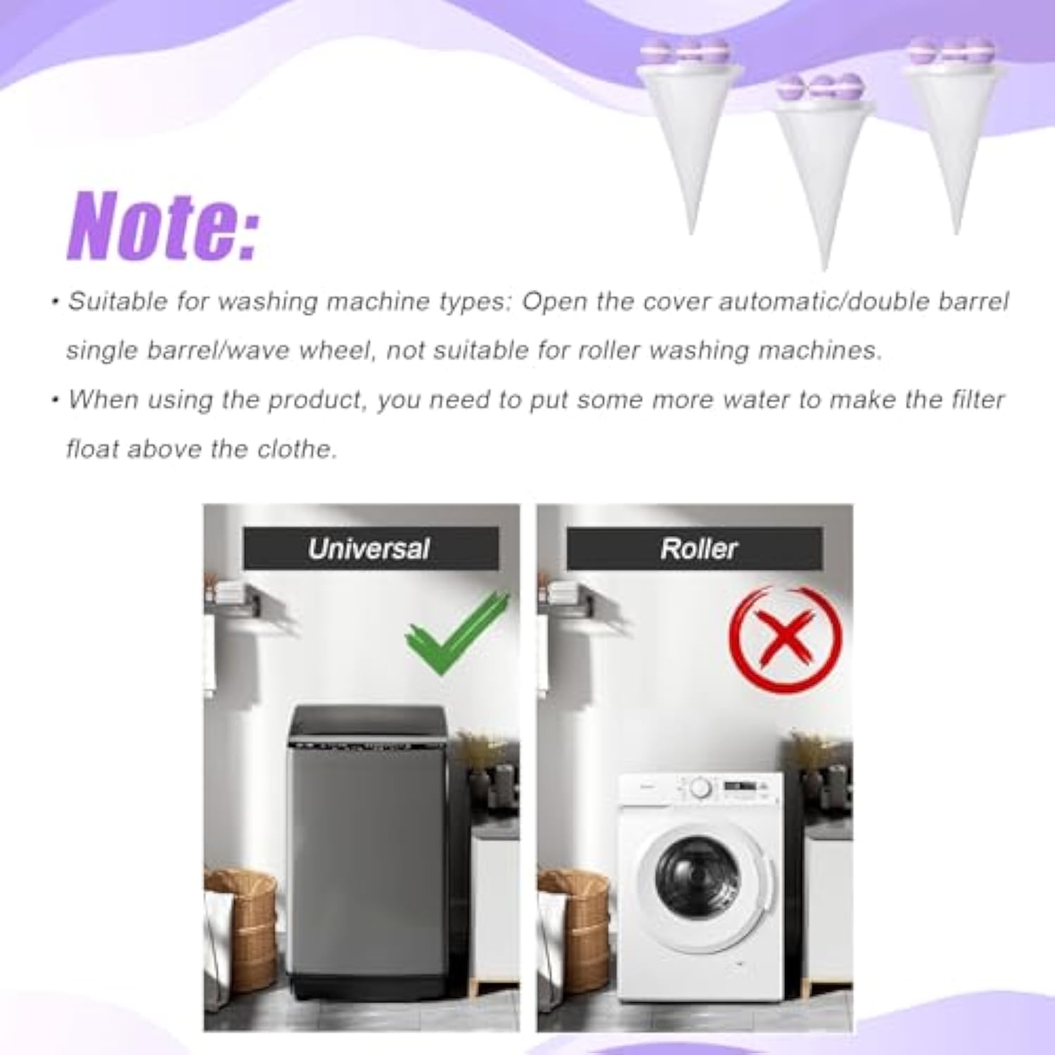 KFX-6583101 Pet Lint Remover - Reusable Floating Hair Filter Mesh Bag for Washing Machine - 3 Pack Hair Catcher for Dog and Cat Fur