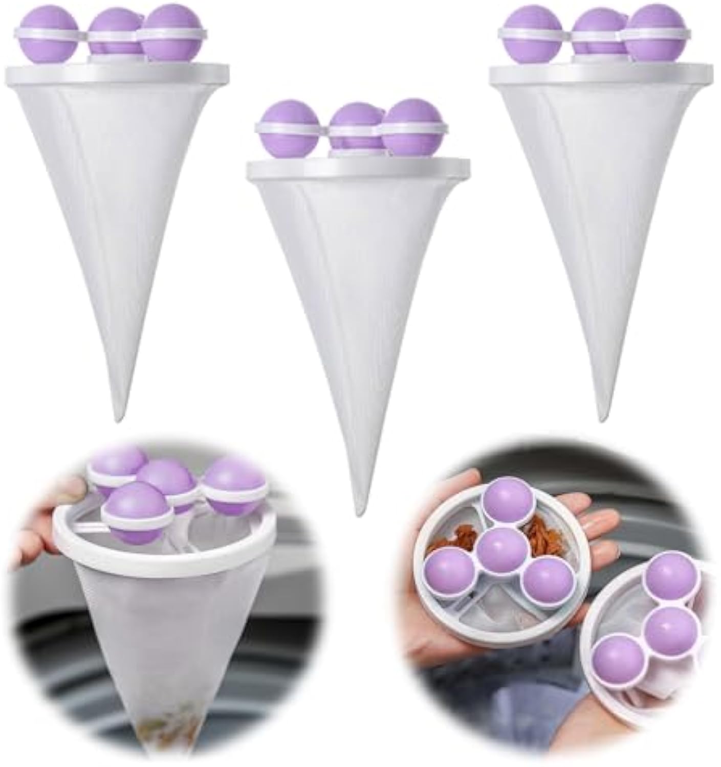 KFX-6583101 Pet Lint Remover - Reusable Floating Hair Filter Mesh Bag for Washing Machine - 3 Pack Hair Catcher for Dog and Cat Fur