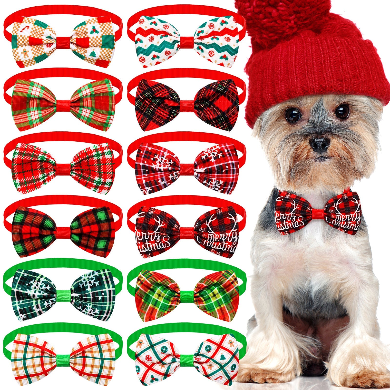 KFX-6583869 Christmas Plaid Striped Bow Tie for Dogs and Cats - Multiple Color Options Available