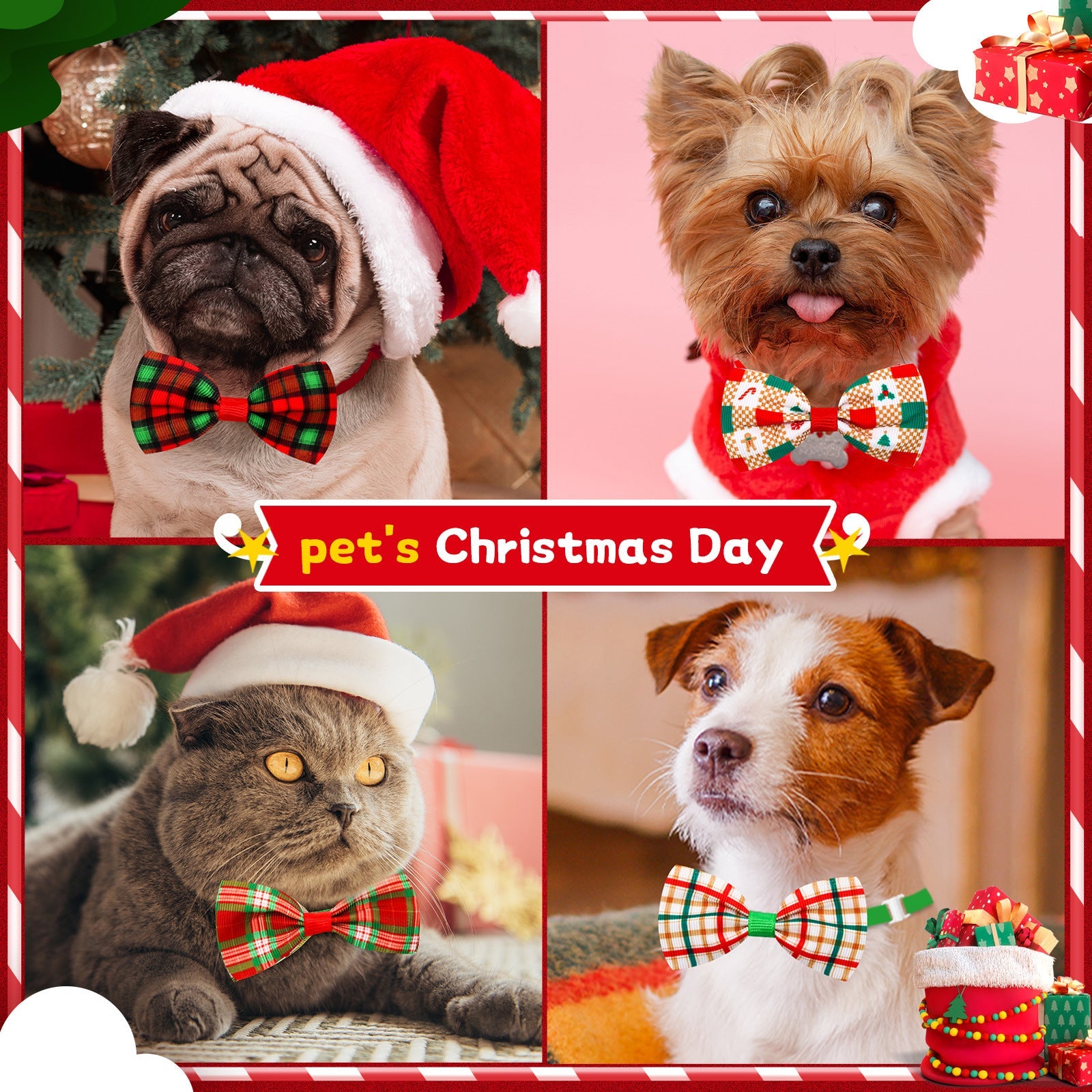 KFX-6583869 Christmas Plaid Striped Bow Tie for Dogs and Cats - Multiple Color Options Available