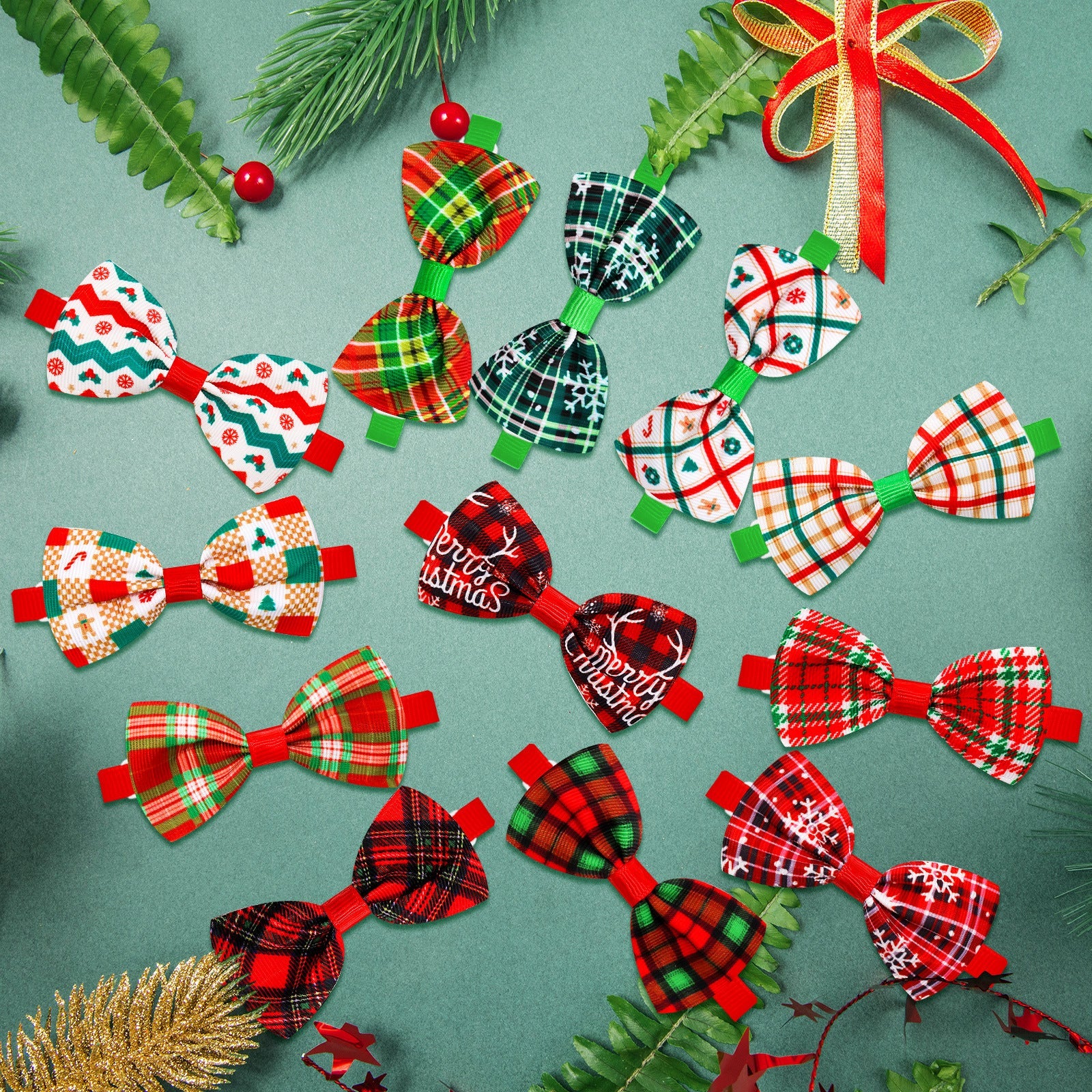 KFX-6583869 Christmas Plaid Striped Bow Tie for Dogs and Cats - Multiple Color Options Available