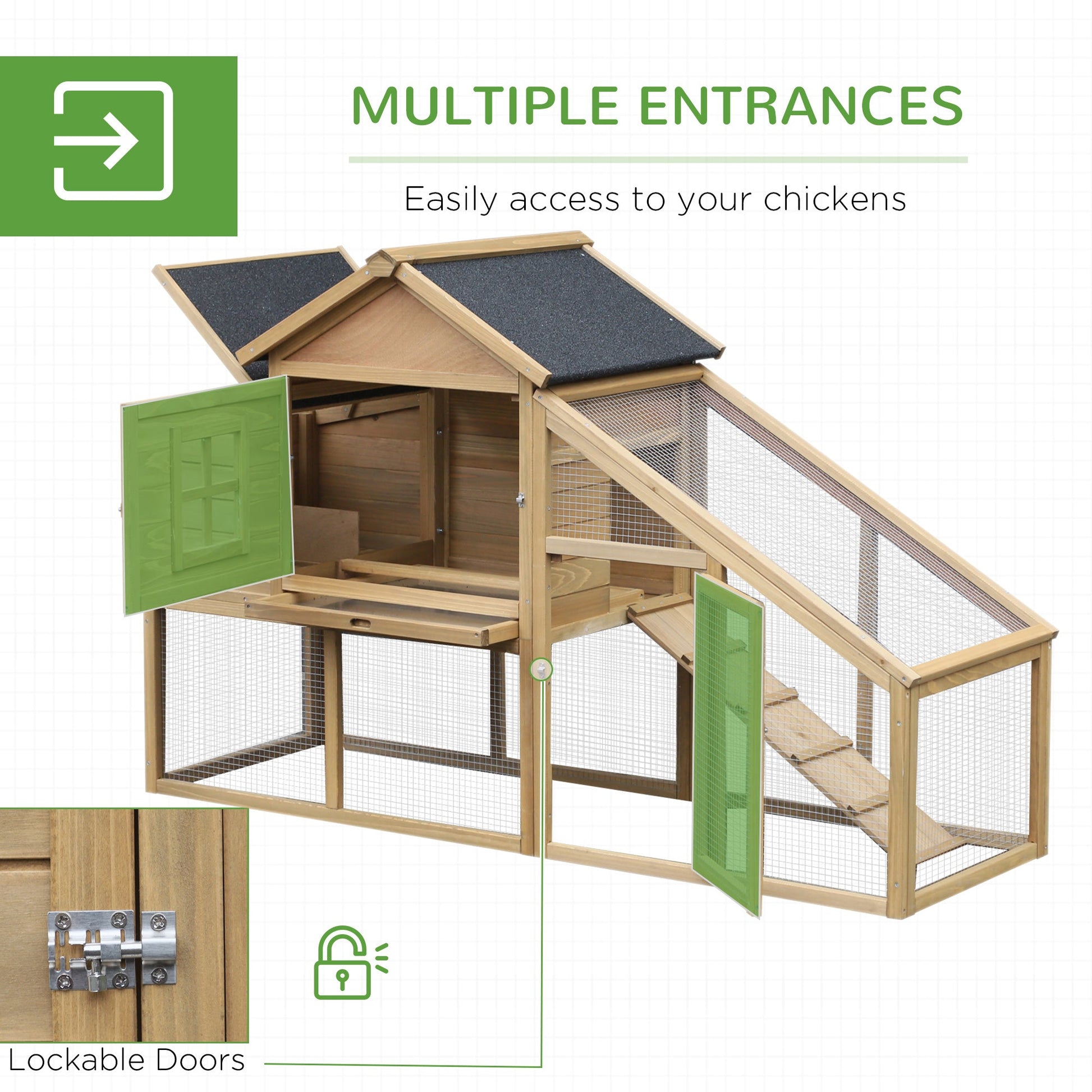 KFX-6585277 Deluxe 69" Chicken Coop with Outdoor Run, Nesting Box, and Ramp for Poultry and Small Animals