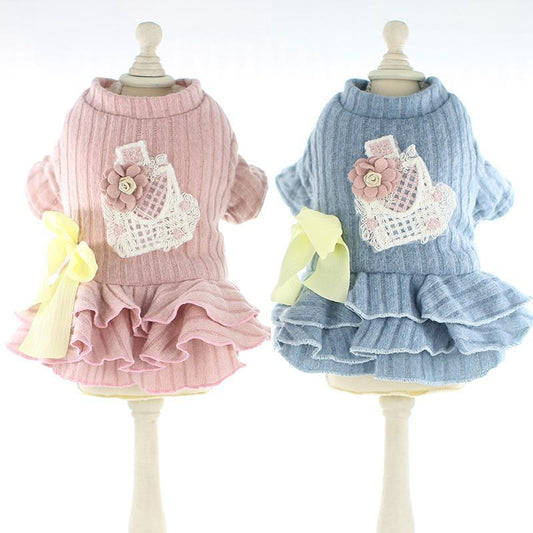 KFX-6586045 Cotton Padded Dog and Cat Princess Skirt in Blue and Pink, Sizes XS to XL