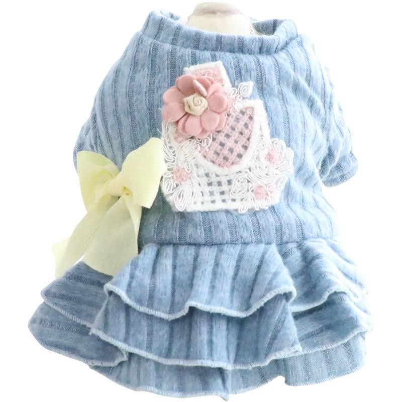 KFX-6586045 Cotton Padded Dog and Cat Princess Skirt in Blue and Pink, Sizes XS to XL