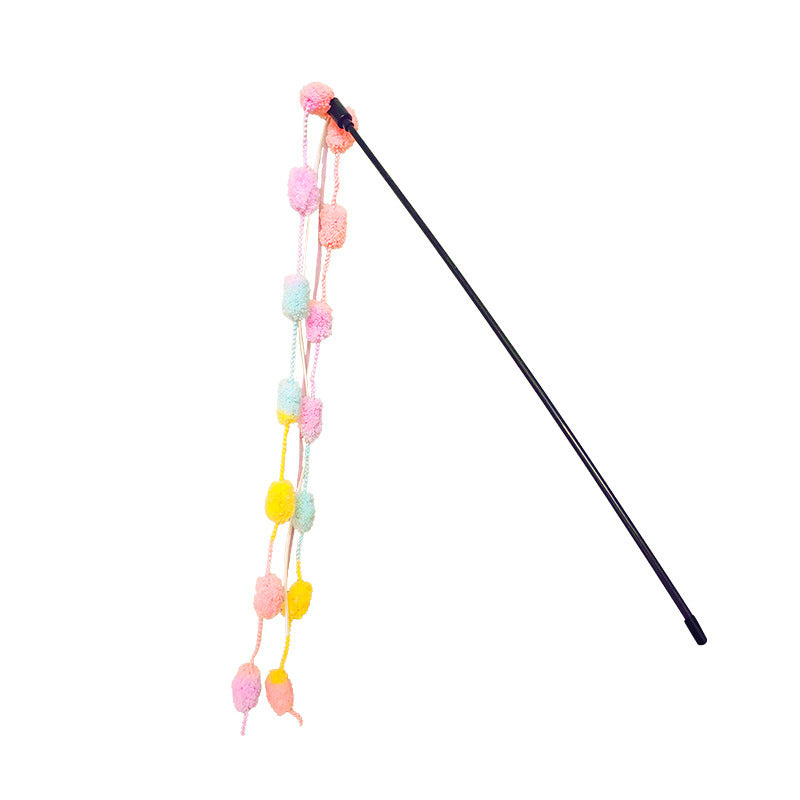 KFX-6586429 Bite-Resistant Cat Teasing Stick with Colorful Knot for Playful Kittens