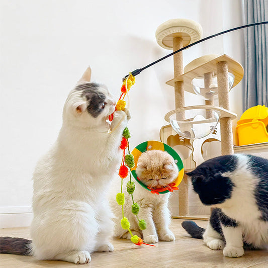 KFX-6586429 Bite-Resistant Cat Teasing Stick with Colorful Knot for Playful Kittens