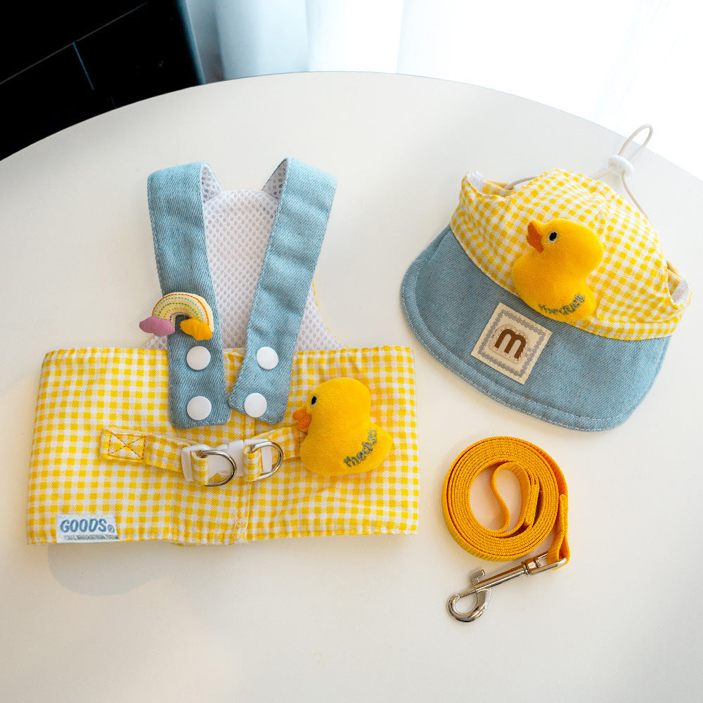 KFX-6588861 Spring Summer Pet Pulling Set with Harness, Leash, and Cute Hat for Cats and Dogs