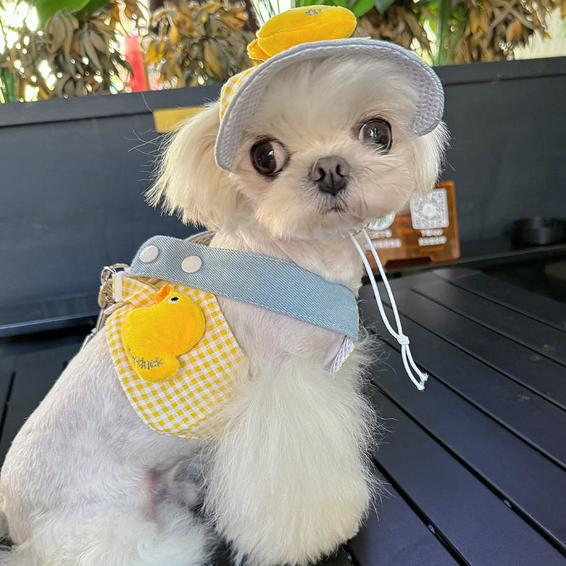 KFX-6588861 Spring Summer Pet Pulling Set with Harness, Leash, and Cute Hat for Cats and Dogs