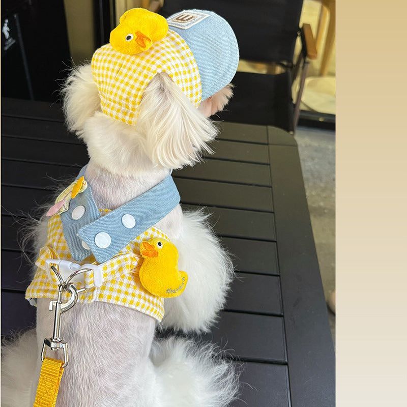 KFX-6588861 Spring Summer Pet Pulling Set with Harness, Leash, and Cute Hat for Cats and Dogs