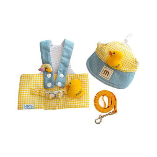 KFX-6588861 Spring Summer Pet Pulling Set with Harness, Leash, and Cute Hat for Cats and Dogs