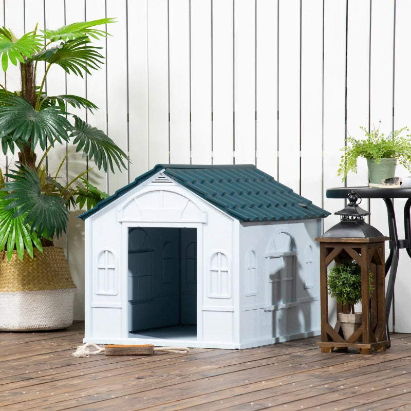 KFX-6591037 Water-Resistant Plastic Dog House for Small and Medium Dogs with Ventilation and Easy Assembly