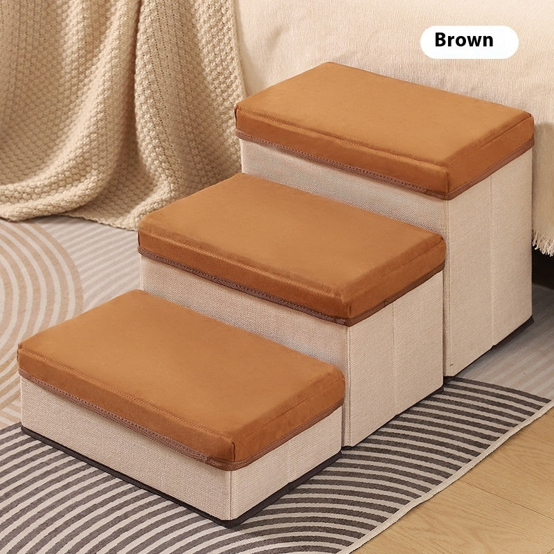 KFX-6592189 Foldable Non-Slip Dog Ladder with Thickened Steps for Small and Medium Pets - Brown or Gray