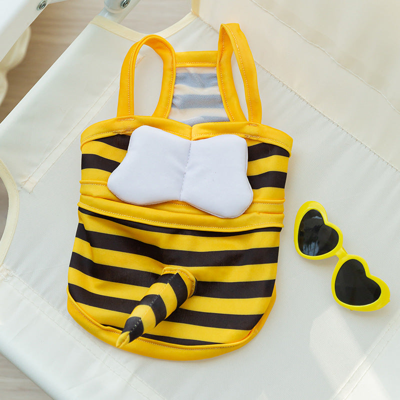 KFX-6593725 Bee Shape Dog Swimsuit with Suspenders – Fun Summer Swimwear for Small Dogs