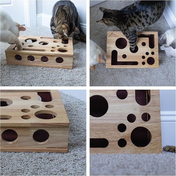 KFX-6594621 Solid Wood Square Maze Cat Toy for Interactive Play and Enrichment