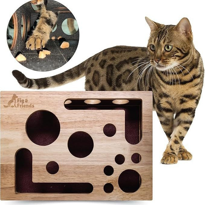 KFX-6594621 Solid Wood Square Maze Cat Toy for Interactive Play and Enrichment