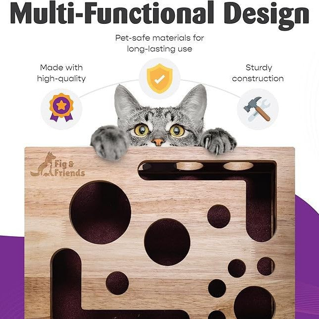 KFX-6594621 Solid Wood Square Maze Cat Toy for Interactive Play and Enrichment