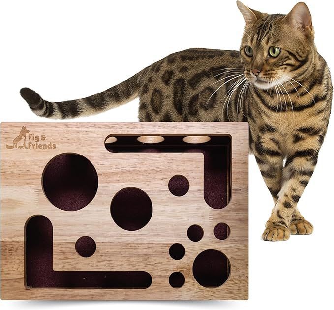 KFX-6594621 Solid Wood Square Maze Cat Toy for Interactive Play and Enrichment