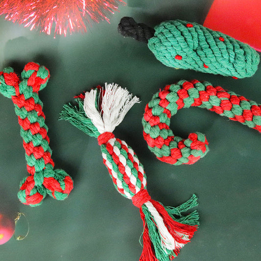 KFX-6595773 Christmas-Themed Interactive Cotton Rope Dog Toy Set for Small & Medium Dogs - Bite-Resistant & Tooth-Cleaning Fun