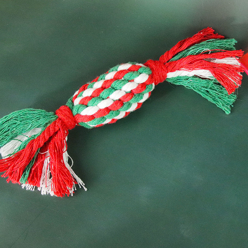 KFX-6595773 Christmas-Themed Interactive Cotton Rope Dog Toy Set for Small & Medium Dogs - Bite-Resistant & Tooth-Cleaning Fun