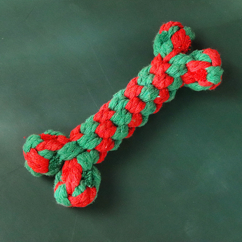 KFX-6595773 Christmas-Themed Interactive Cotton Rope Dog Toy Set for Small & Medium Dogs - Bite-Resistant & Tooth-Cleaning Fun