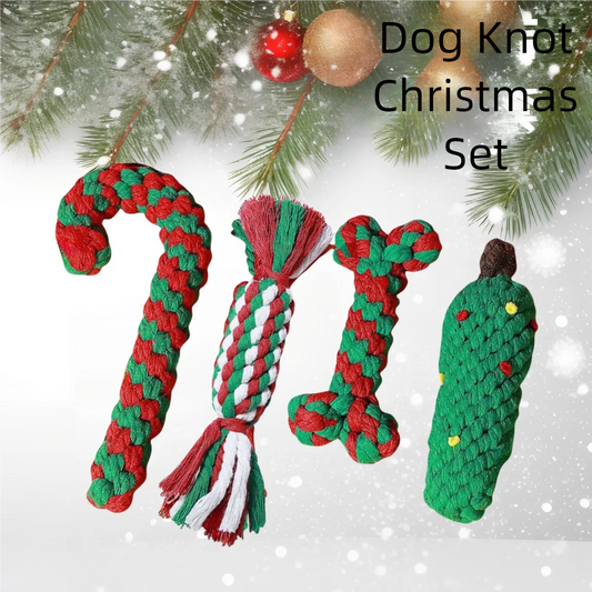 KFX-6595773 Christmas-Themed Interactive Cotton Rope Dog Toy Set for Small & Medium Dogs - Bite-Resistant & Tooth-Cleaning Fun