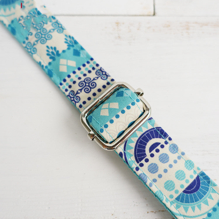 KFX-6598973 Handmade Blue Floral Dog Collar - Cloth and Ribbon Design