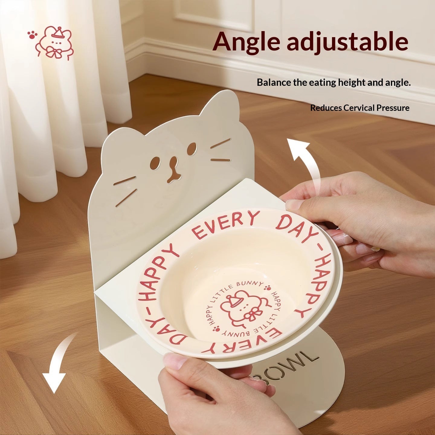 KFX-6599101 Ceramic Elevated Cat Bowl with Cervical Spine Protection for Comfortable Feeding
