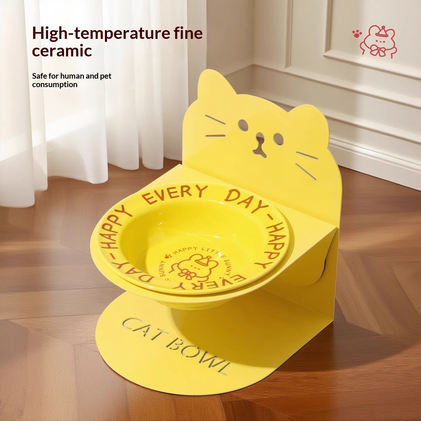 KFX-6599101 Ceramic Elevated Cat Bowl with Cervical Spine Protection for Comfortable Feeding